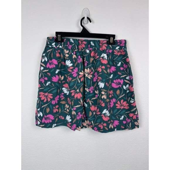 Loft women's medium green floral linen blend casual mini skirt pockets - Picture 4 of 6